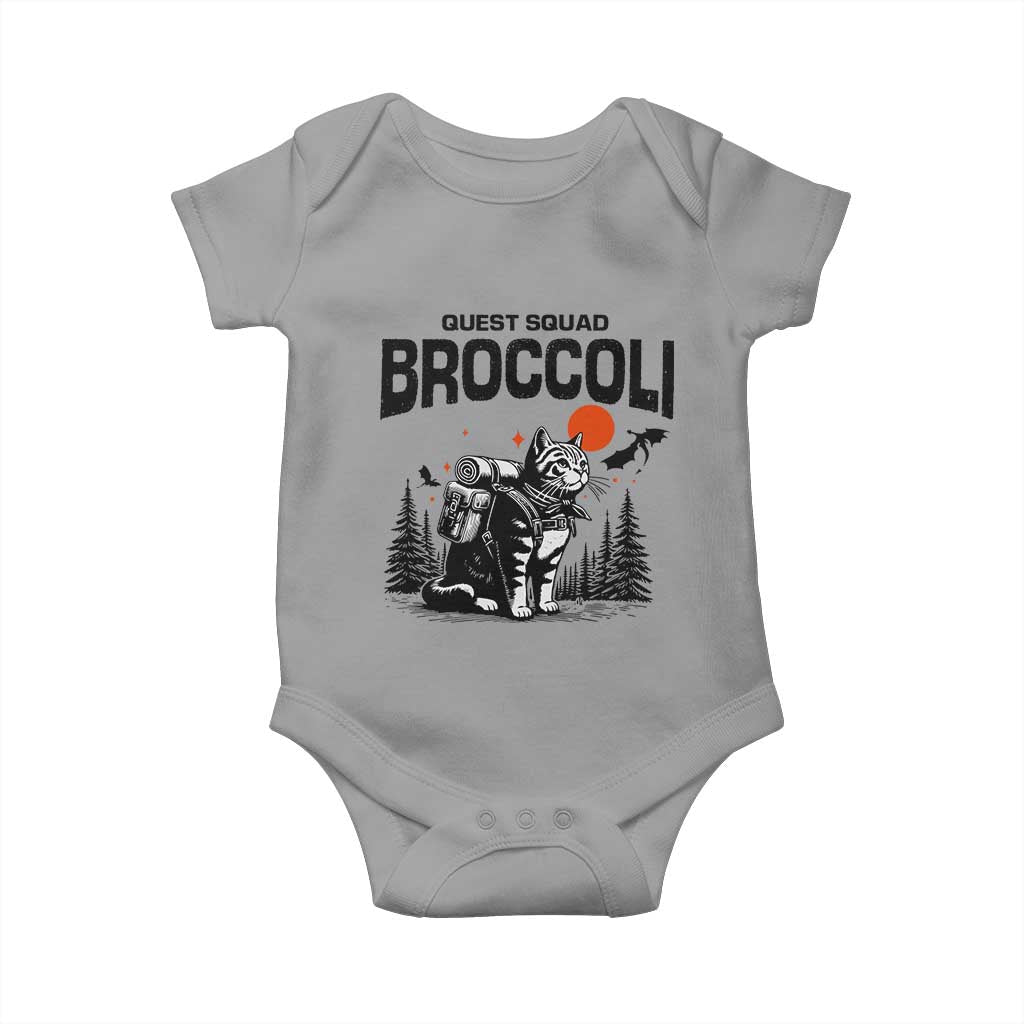 Quest Squad Broccoli Cat Baby Onesie Funny Hiking Adventure Cute Camping Feline