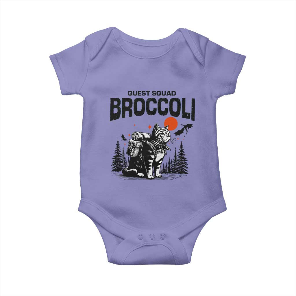 Quest Squad Broccoli Cat Baby Onesie Funny Hiking Adventure Cute Camping Feline