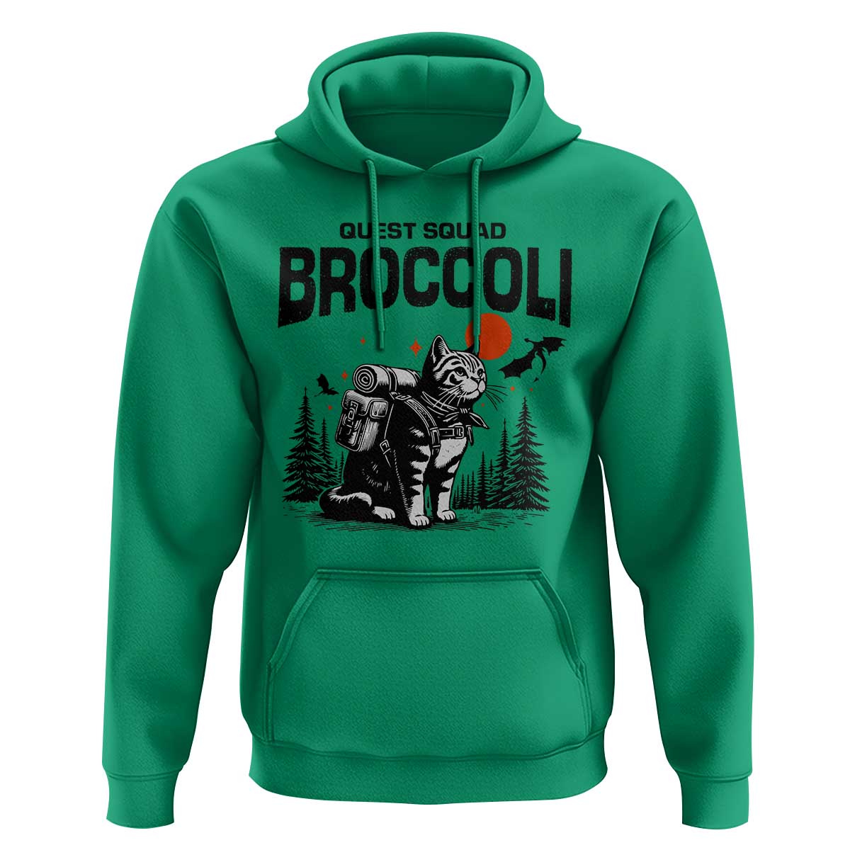 Quest Squad Broccoli Cat Hoodie Funny Hiking Adventure Cute Camping Feline