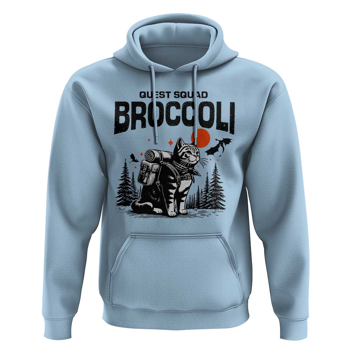 Quest Squad Broccoli Cat Hoodie Funny Hiking Adventure Cute Camping Feline