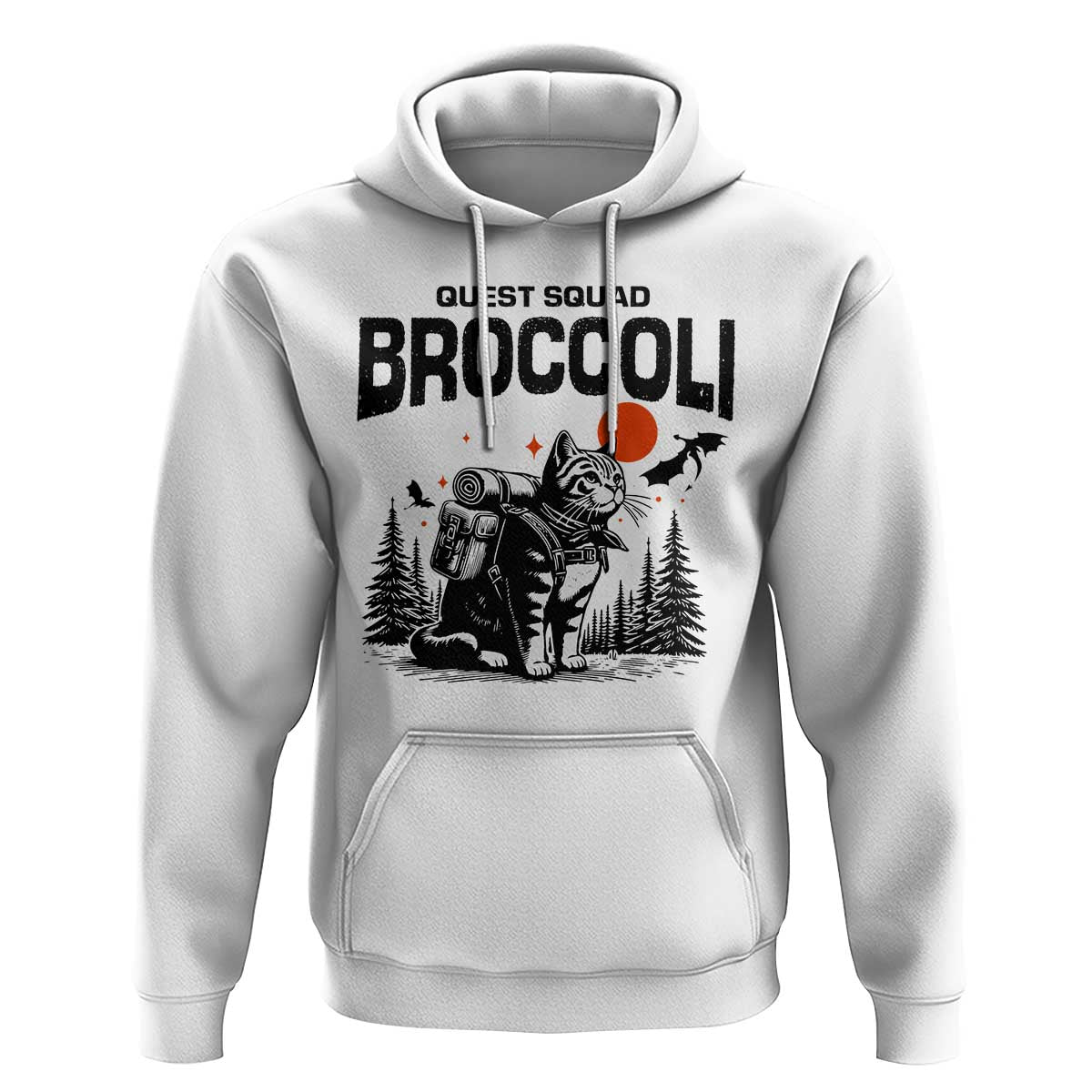 Quest Squad Broccoli Cat Hoodie Funny Hiking Adventure Cute Camping Feline