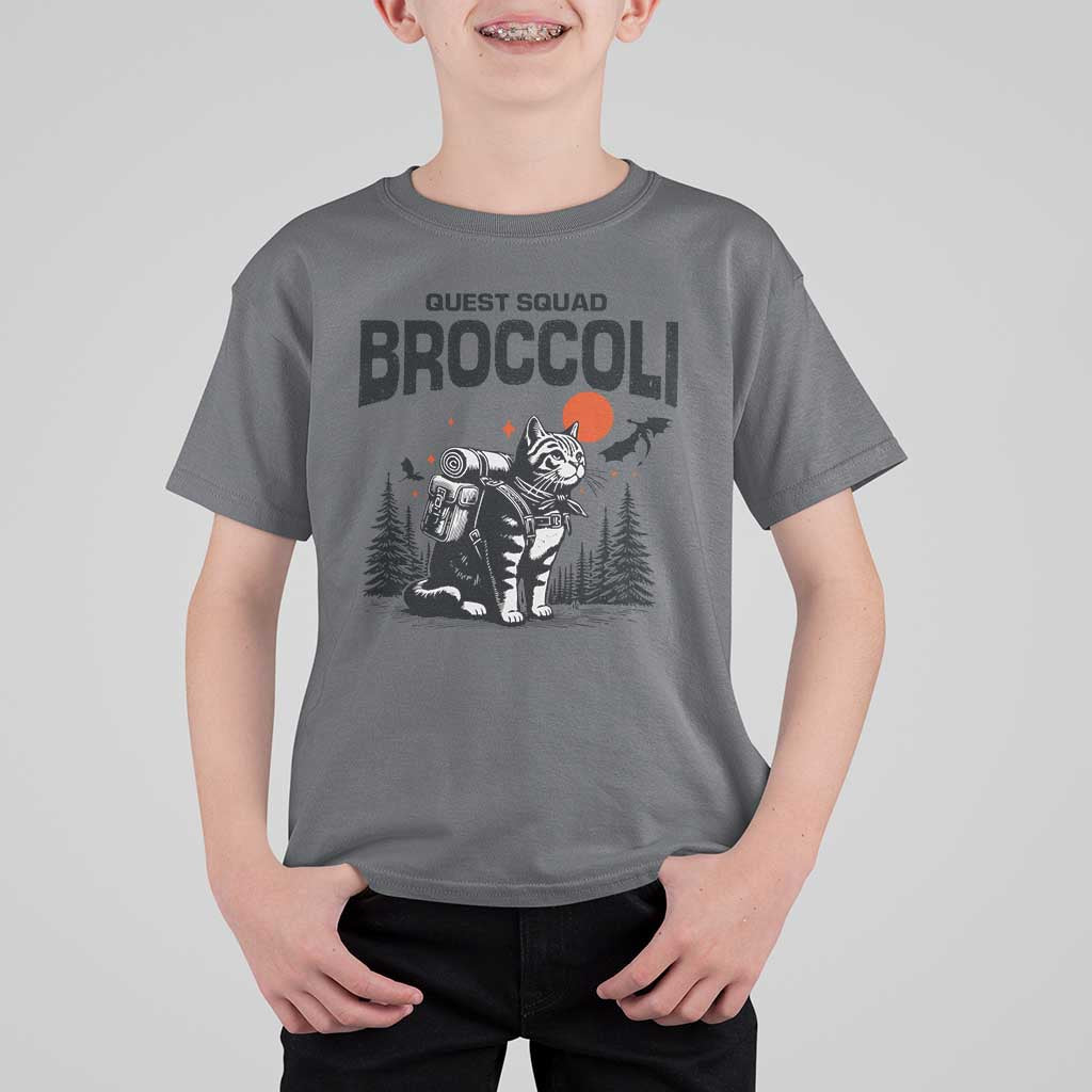 Quest Squad Broccoli Cat T Shirt For Kid Funny Hiking Adventure Cute Camping Feline