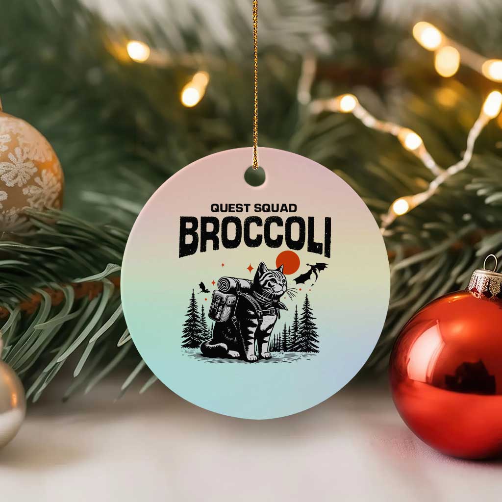 Quest Squad Broccoli Cat Ceramic Ornament Funny Hiking Adventure Cute Camping Feline - Wonder Print Shop