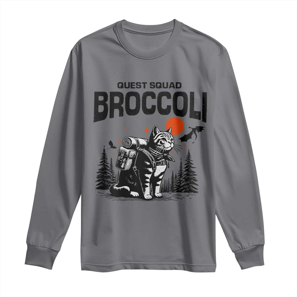 Quest Squad Broccoli Cat Long Sleeve Shirt Funny Hiking Adventure Cute Camping Feline