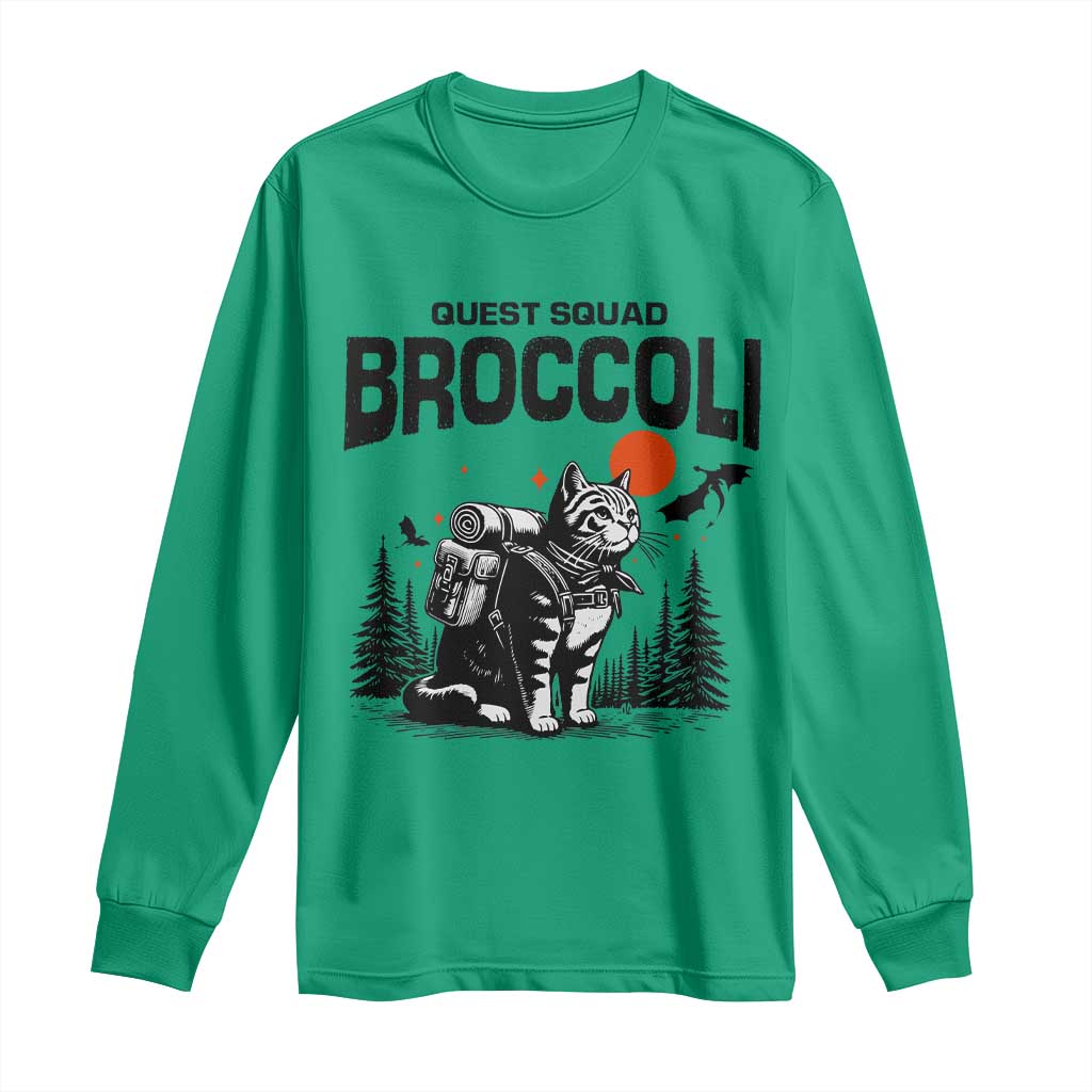 Quest Squad Broccoli Cat Long Sleeve Shirt Funny Hiking Adventure Cute Camping Feline