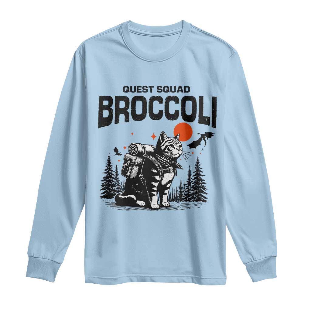 Quest Squad Broccoli Cat Long Sleeve Shirt Funny Hiking Adventure Cute Camping Feline