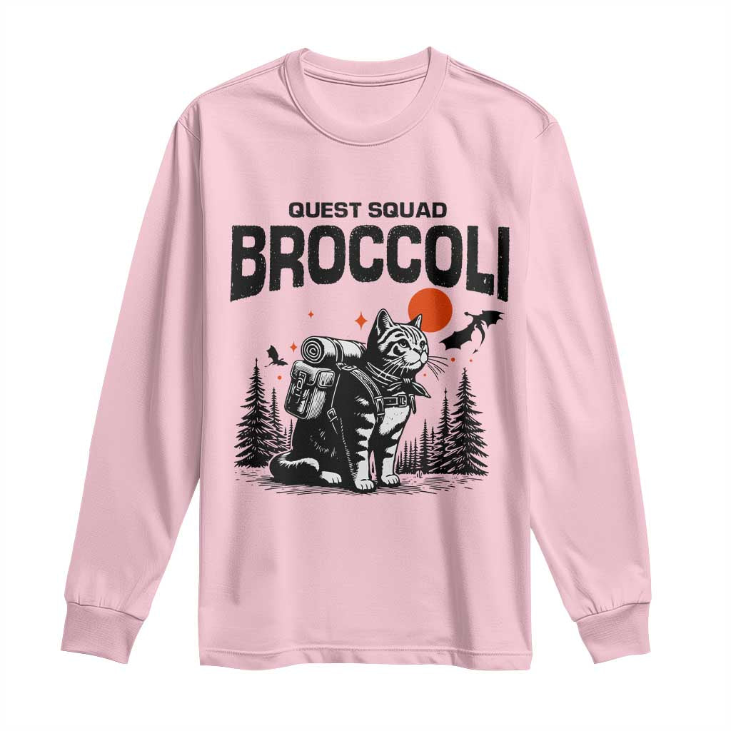 Quest Squad Broccoli Cat Long Sleeve Shirt Funny Hiking Adventure Cute Camping Feline