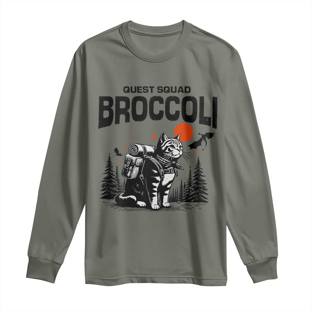 Quest Squad Broccoli Cat Long Sleeve Shirt Funny Hiking Adventure Cute Camping Feline