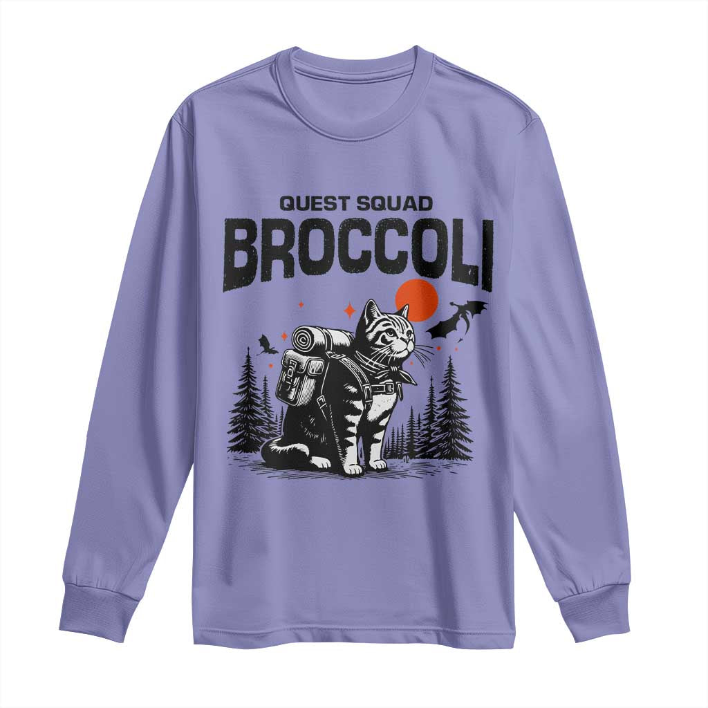 Quest Squad Broccoli Cat Long Sleeve Shirt Funny Hiking Adventure Cute Camping Feline