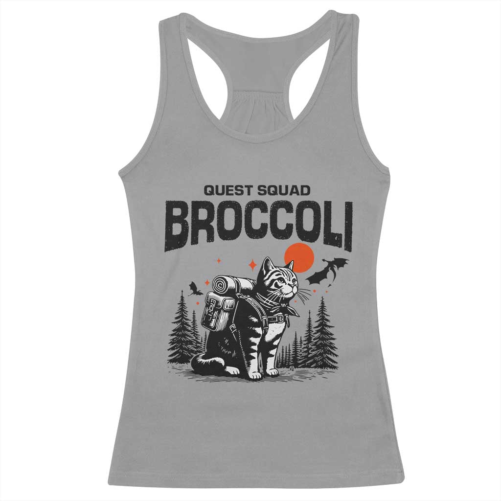 Quest Squad Broccoli Cat Racerback Tank Top Funny Hiking Adventure Cute Camping Feline