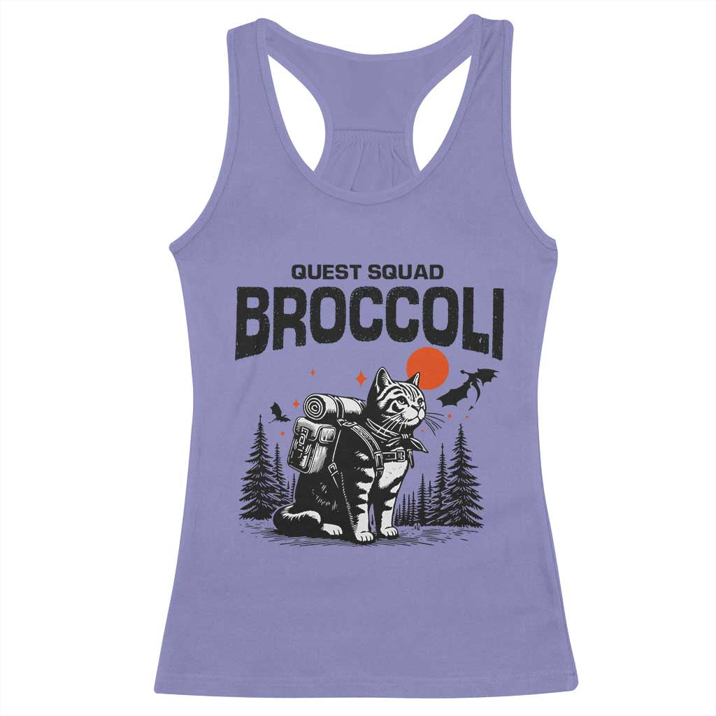 Quest Squad Broccoli Cat Racerback Tank Top Funny Hiking Adventure Cute Camping Feline