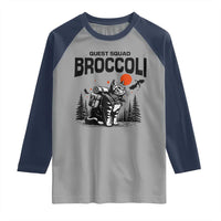 Quest Squad Broccoli Cat Raglan Shirt Funny Hiking Adventure Cute Camping Feline