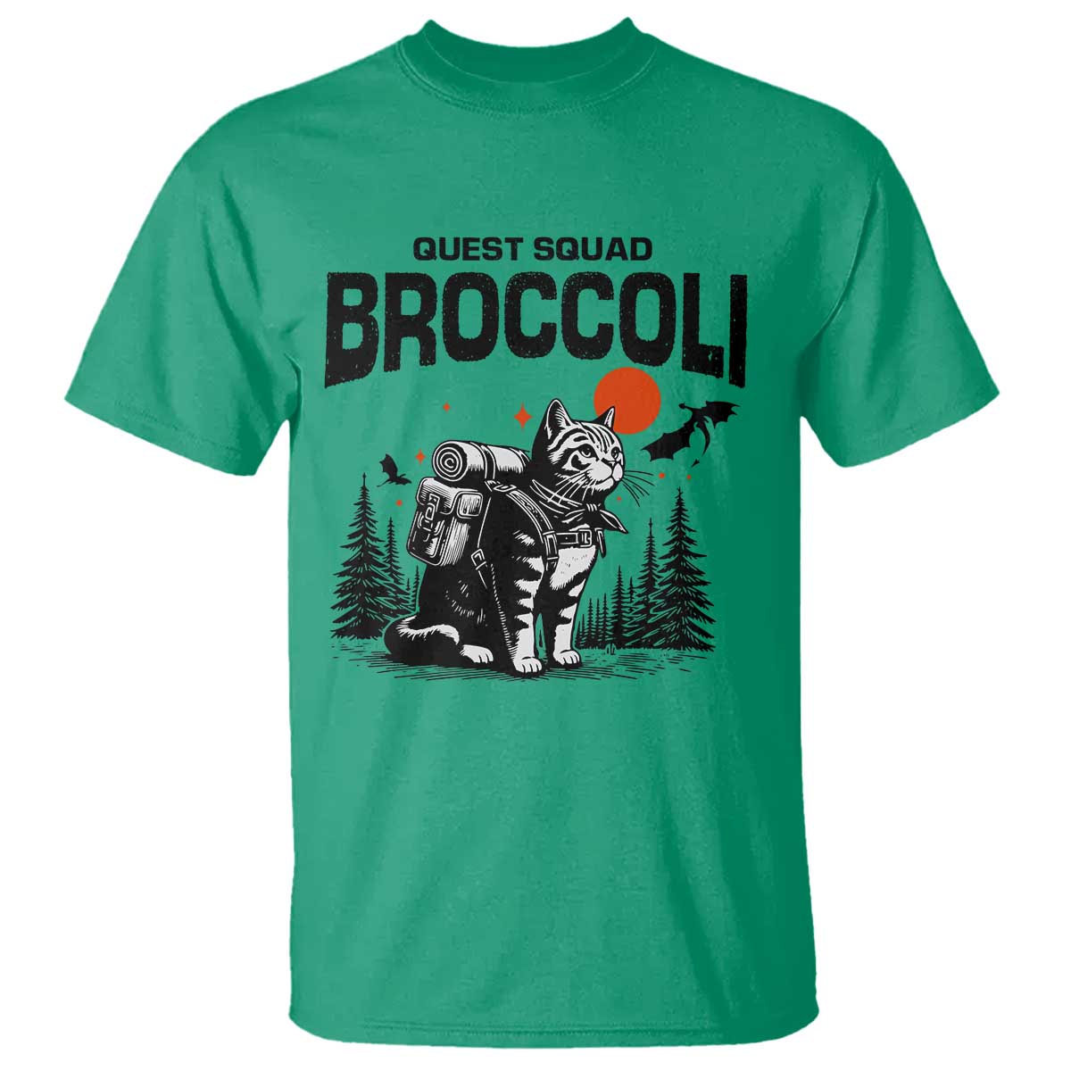 Quest Squad Broccoli Cat T Shirt Funny Hiking Adventure Cute Camping Feline