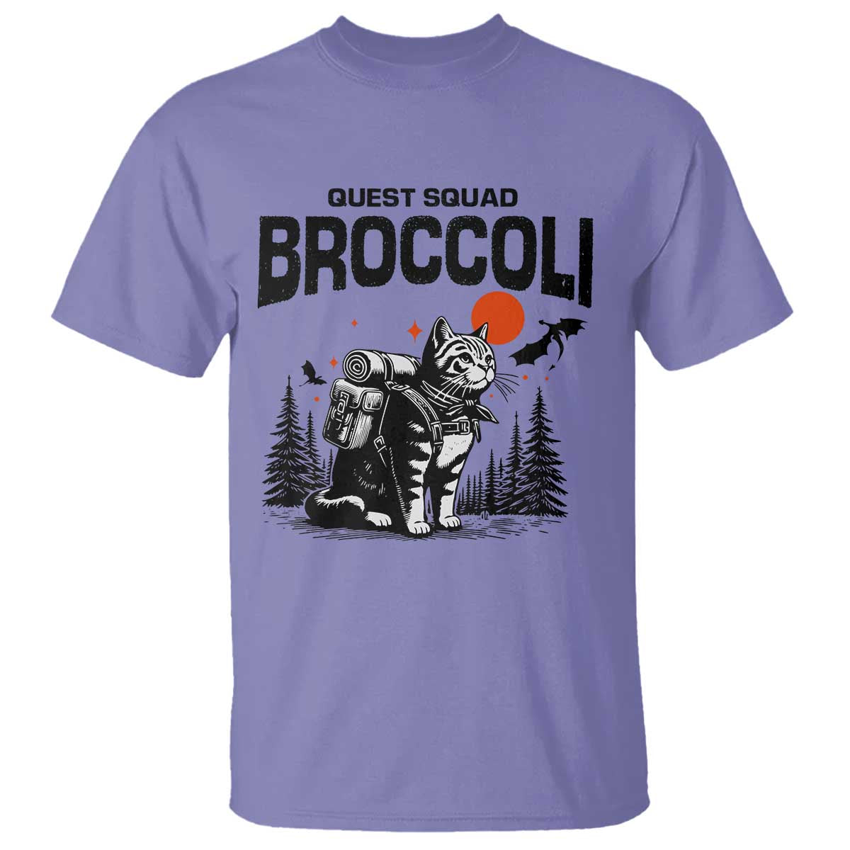 Quest Squad Broccoli Cat T Shirt Funny Hiking Adventure Cute Camping Feline
