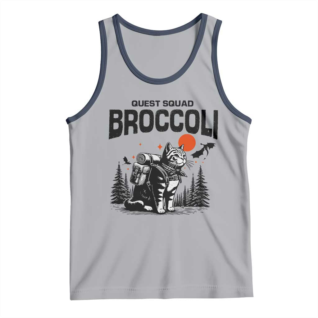 Quest Squad Broccoli Cat Tank Top Funny Hiking Adventure Cute Camping Feline