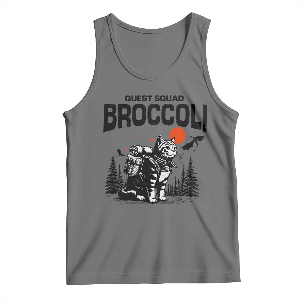 Quest Squad Broccoli Cat Tank Top Funny Hiking Adventure Cute Camping Feline