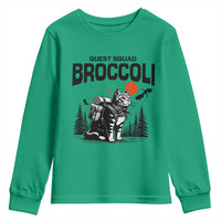 Quest Squad Broccoli Cat Youth Sweatshirt Funny Hiking Adventure Cute Camping Feline