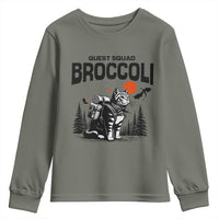 Quest Squad Broccoli Cat Youth Sweatshirt Funny Hiking Adventure Cute Camping Feline