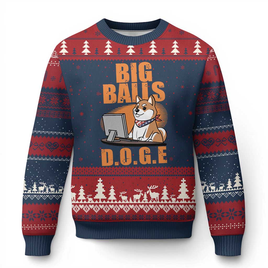 Funny Big Balls D.O.G.E Ugly Christmas Sweater DOGE Shiba - Wonder Print Shop
