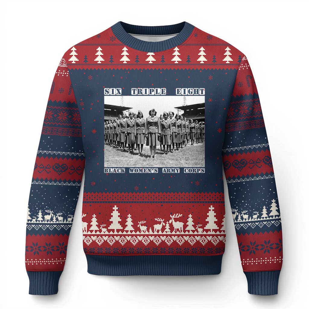 6 Triple 8 Ugly Christmas Sweater Black Women's Army Corps 6888th Battalion - Wonder Print Shop