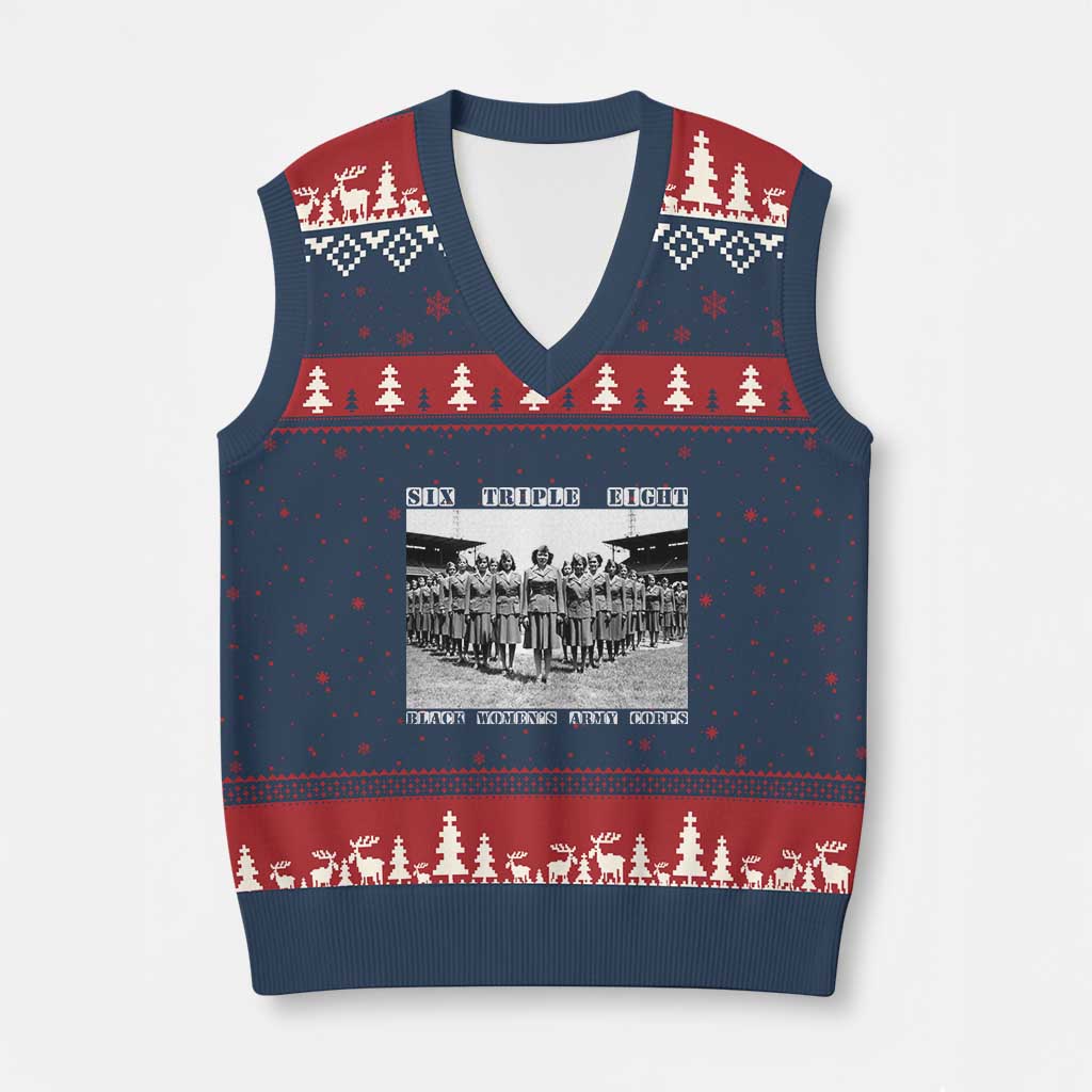 6 Triple 8 V-Neck Knit Sweater Vest Black Women's Army Corps 6888th Battalion - Wonder Print Shop