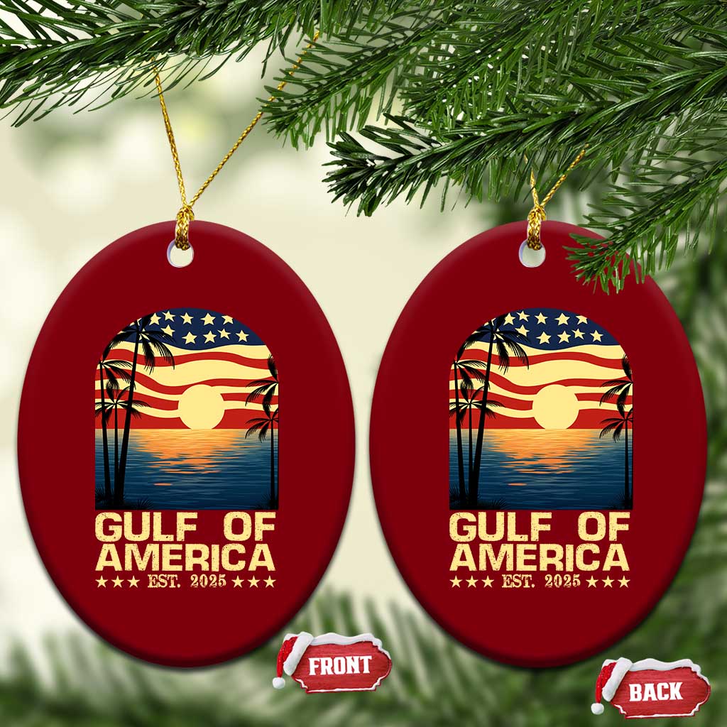 Gulf Of USA Ceramic Ornament Est 2025 American Flag Retro - Wonder Print Shop