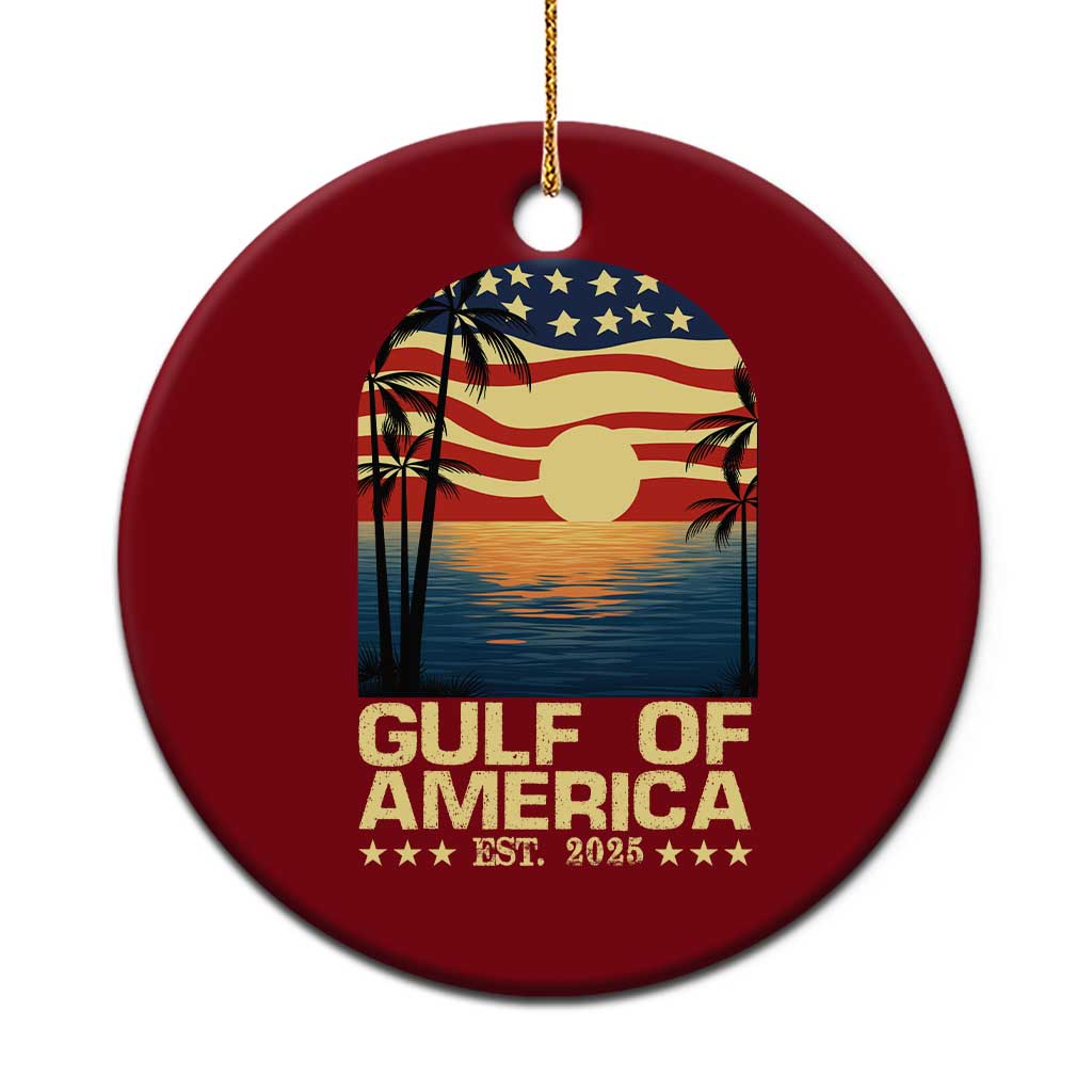 Gulf Of USA Ceramic Ornament Est 2025 American Flag Retro - Wonder Print Shop