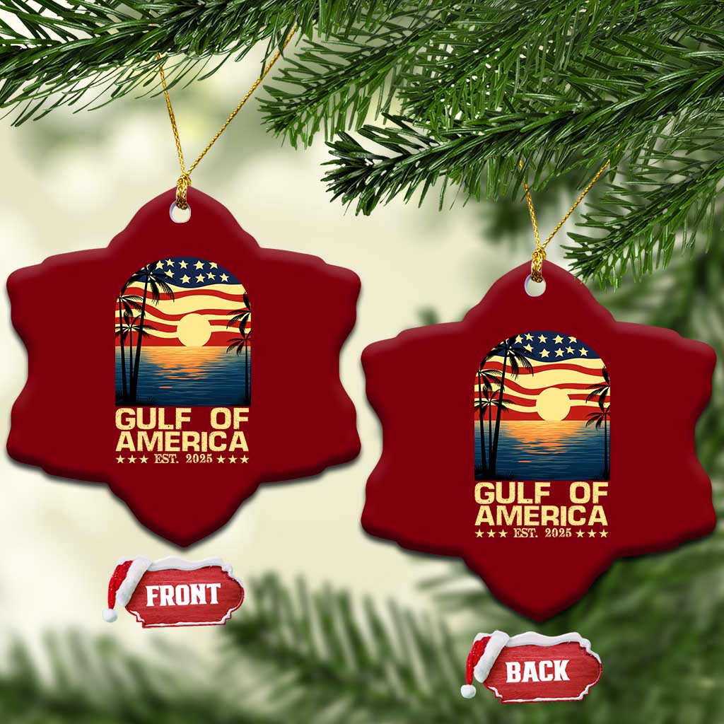 Gulf Of USA Ceramic Ornament Est 2025 American Flag Retro - Wonder Print Shop