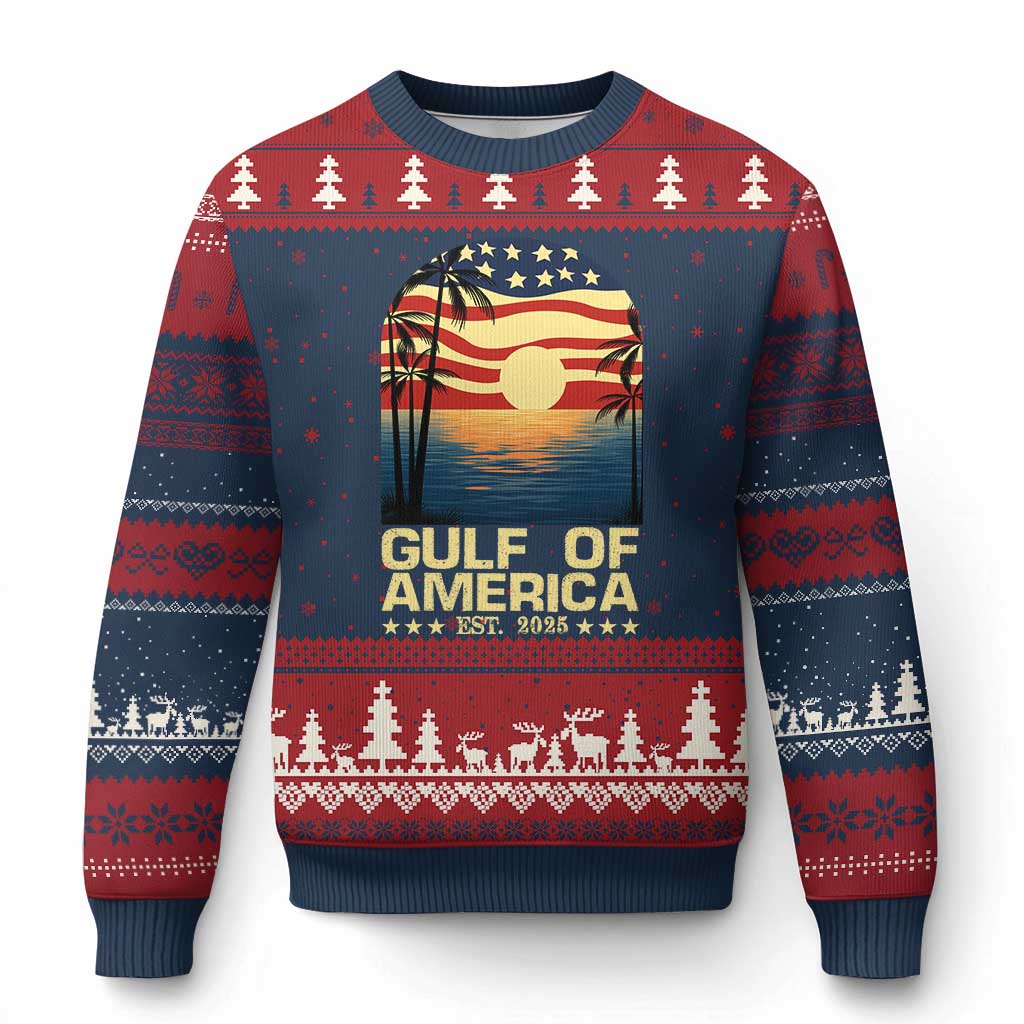 Gulf Of USA Ugly Christmas Sweater Est 2025 American Flag Retro - Wonder Print Shop