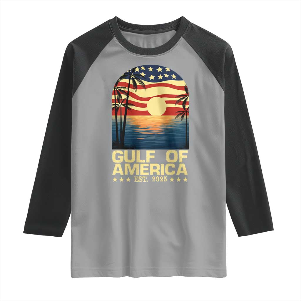 Gulf Of America Raglan Shirt Est 2025 American Flag Retro