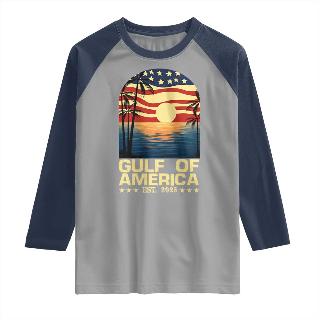 Gulf Of America Raglan Shirt Est 2025 American Flag Retro