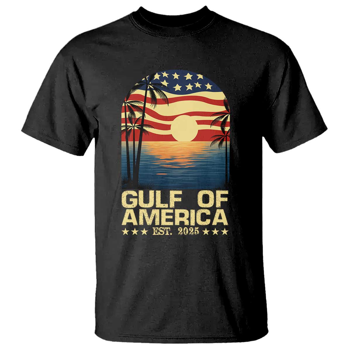 Gulf Of America T Shirt Est 2025 American Flag Retro