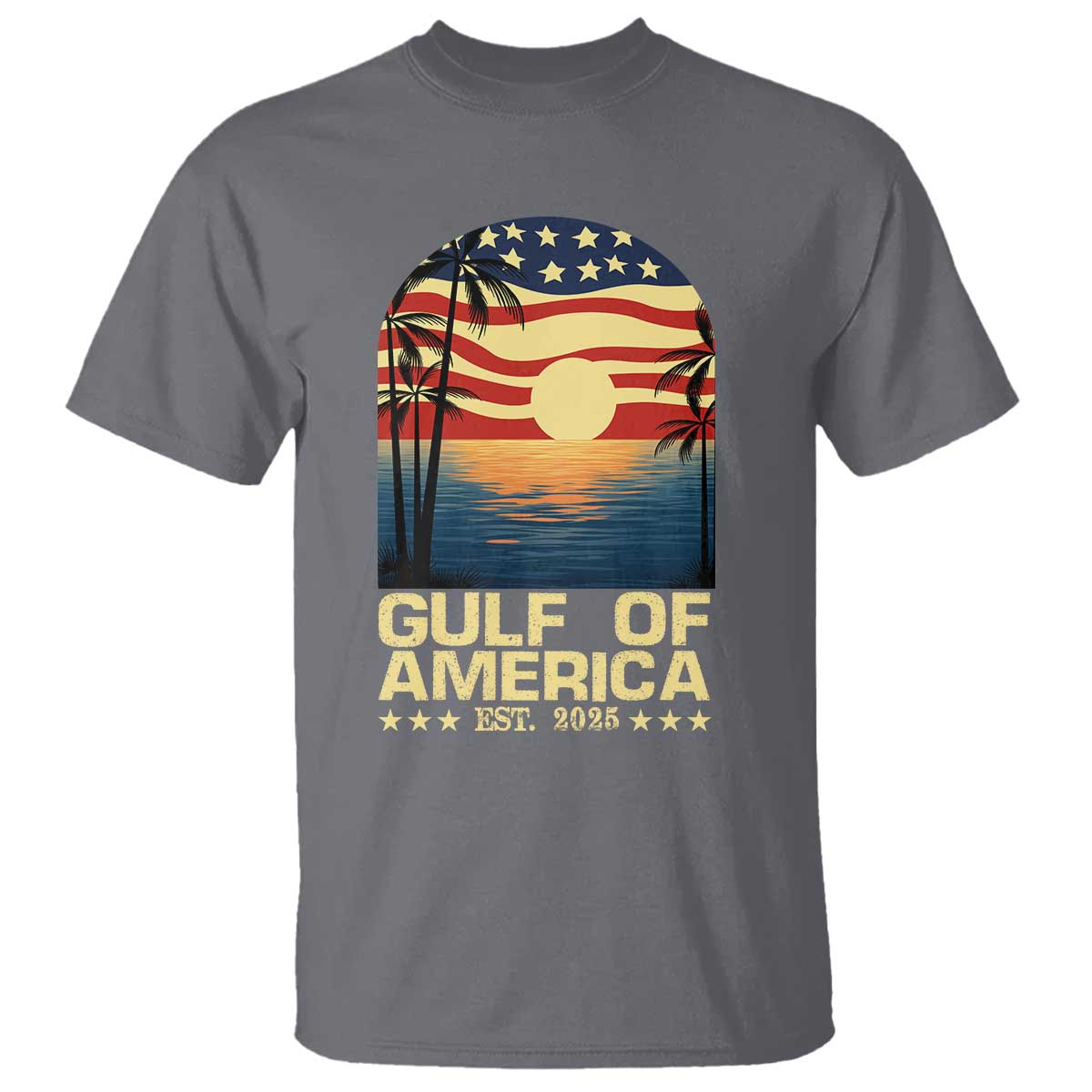 Gulf Of America T Shirt Est 2025 American Flag Retro