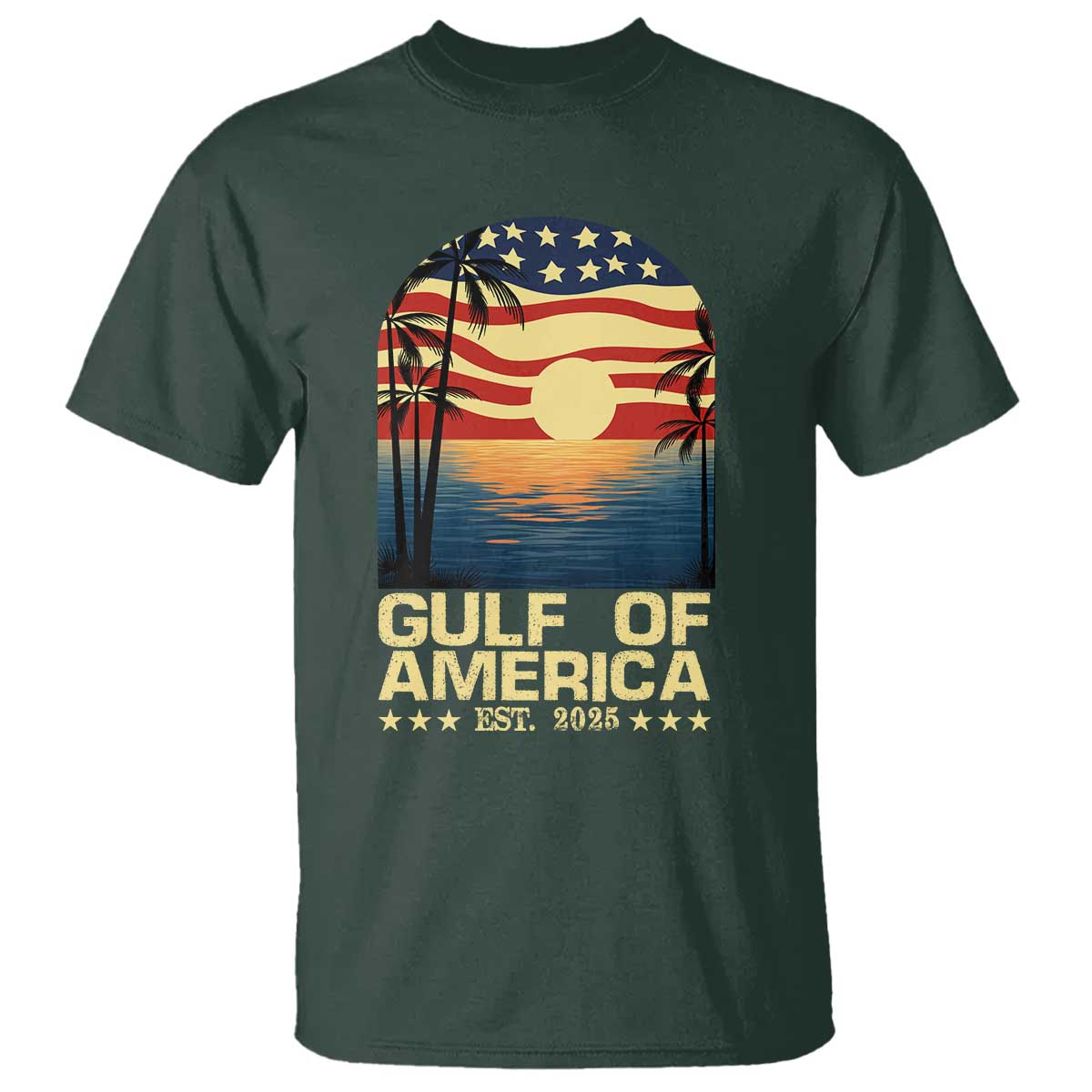 Gulf Of America T Shirt Est 2025 American Flag Retro