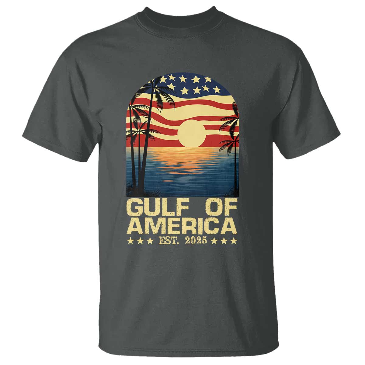 Gulf Of America T Shirt Est 2025 American Flag Retro