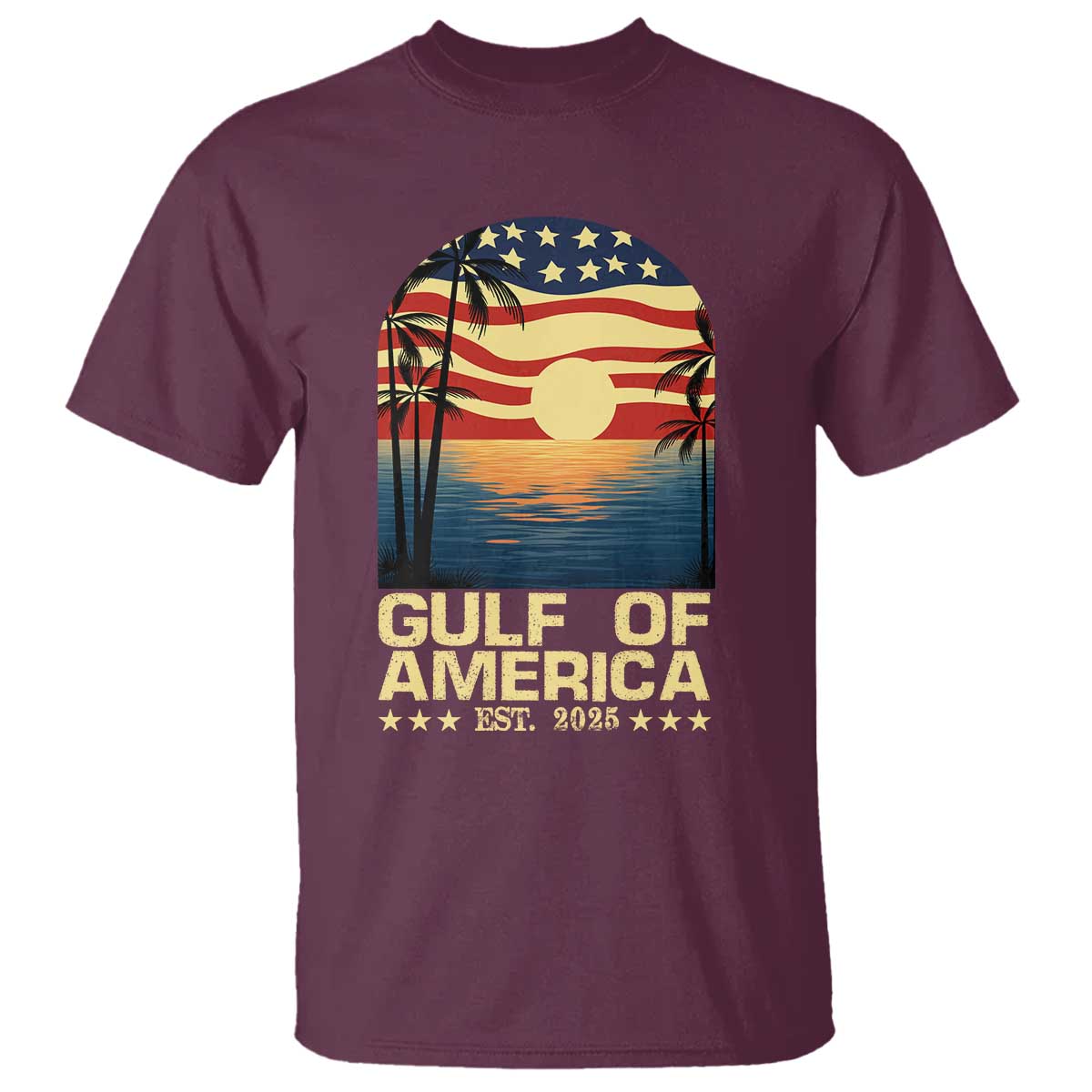 Gulf Of America T Shirt Est 2025 American Flag Retro