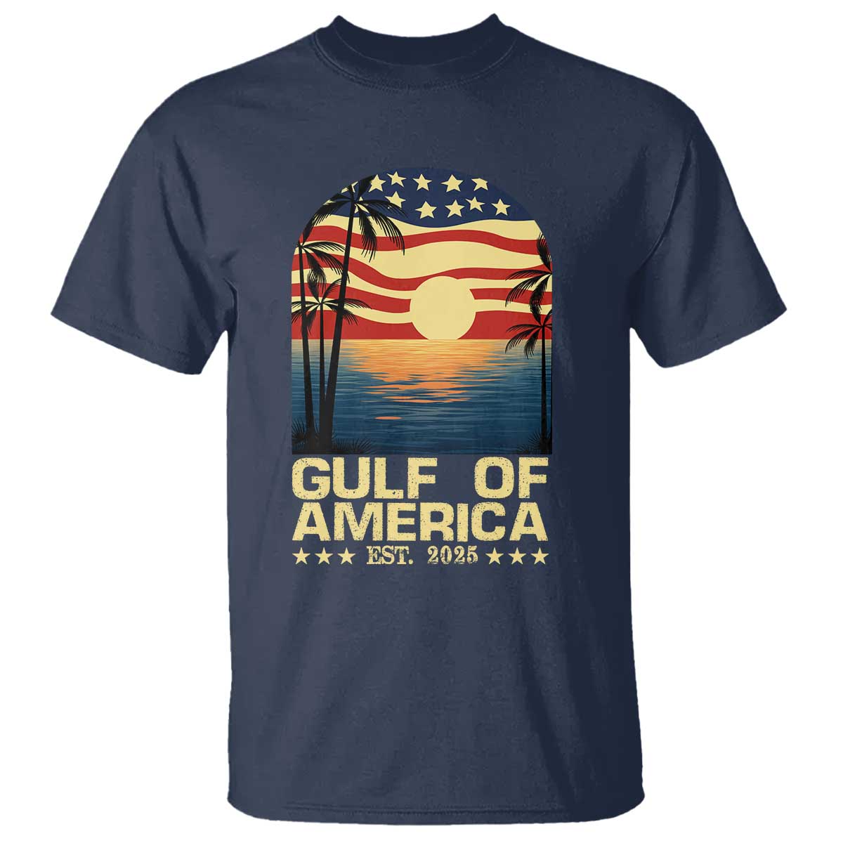 Gulf Of America T Shirt Est 2025 American Flag Retro
