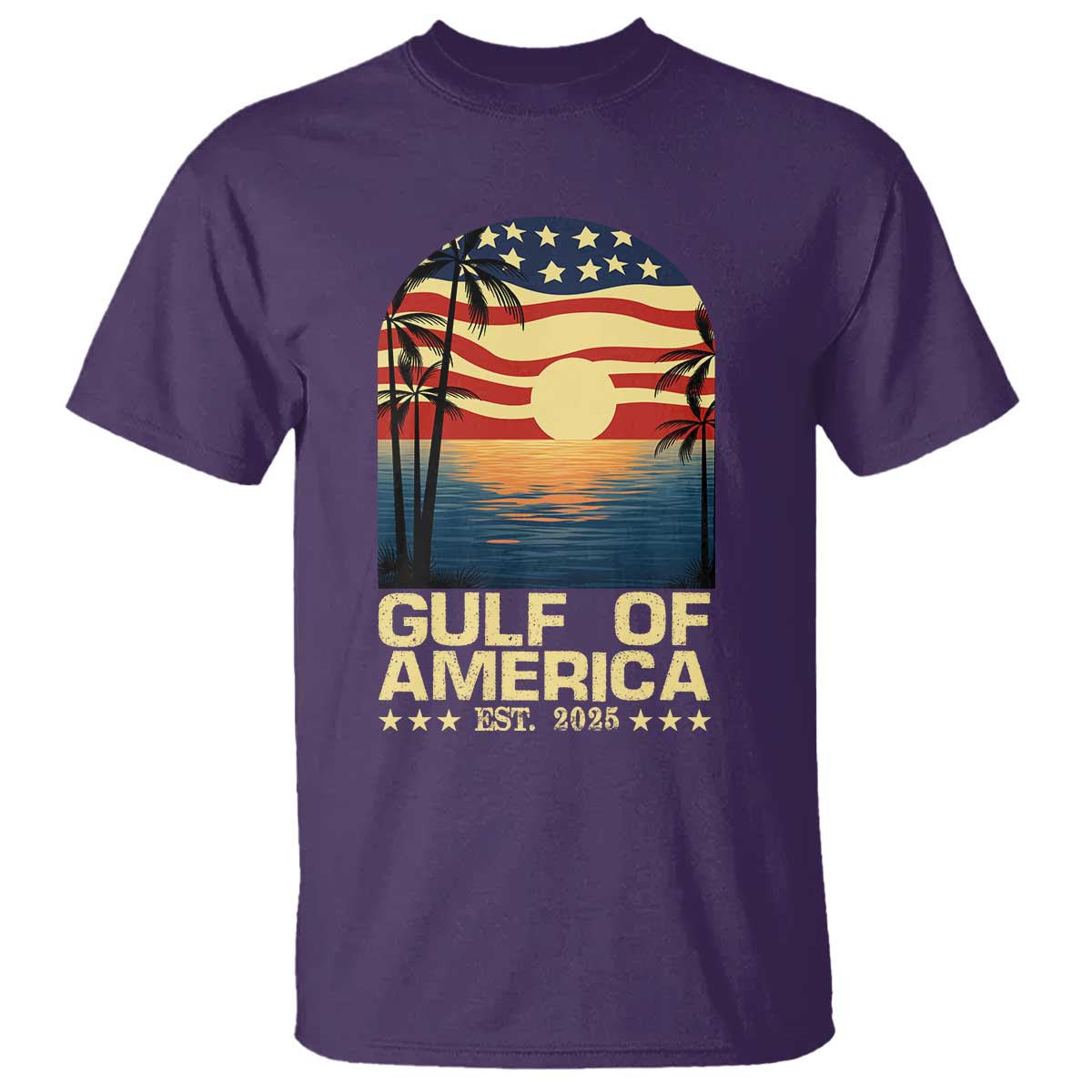 Gulf Of America T Shirt Est 2025 American Flag Retro
