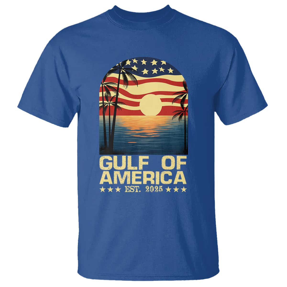 Gulf Of America T Shirt Est 2025 American Flag Retro