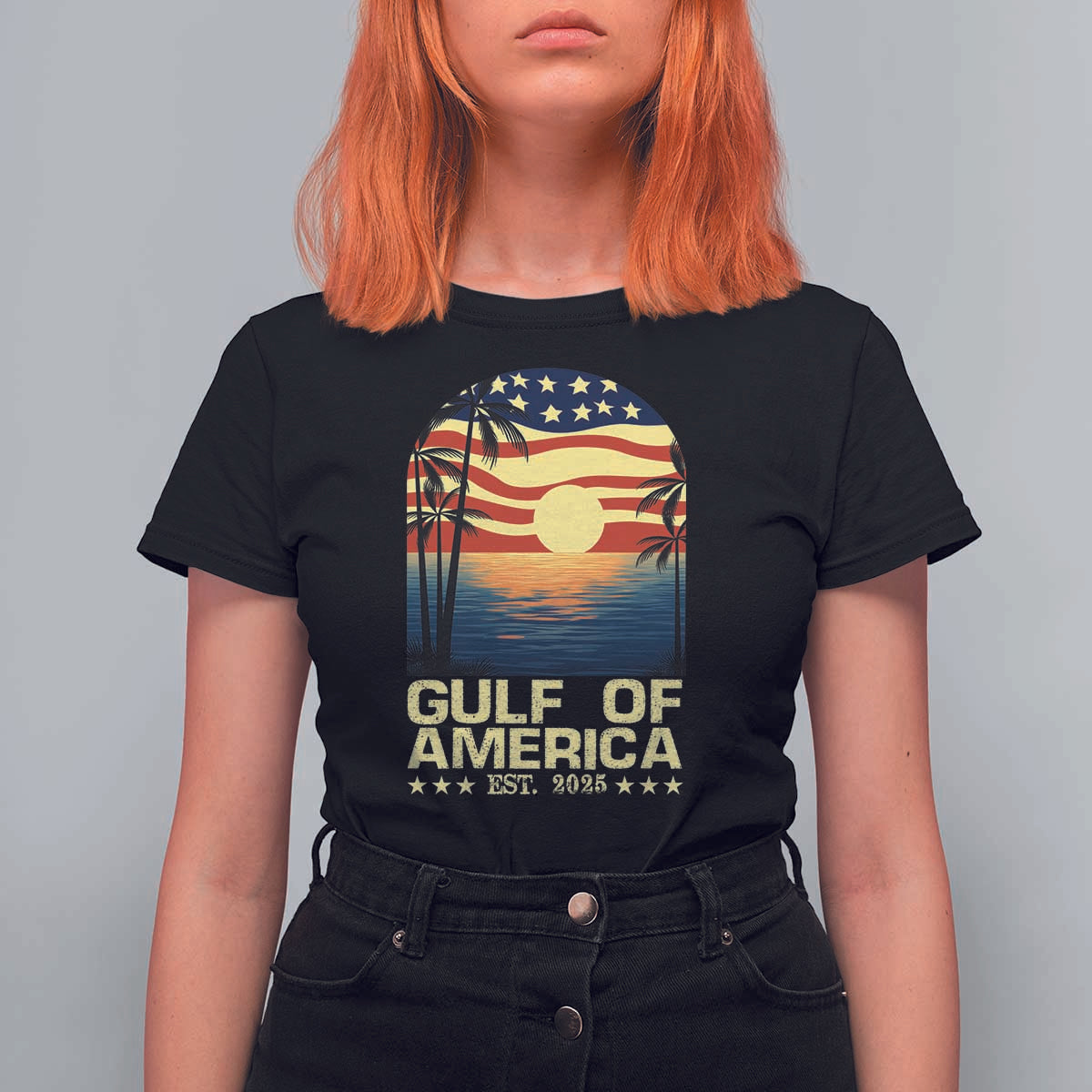 Gulf Of America T Shirt For Women Est 2025 American Flag Retro