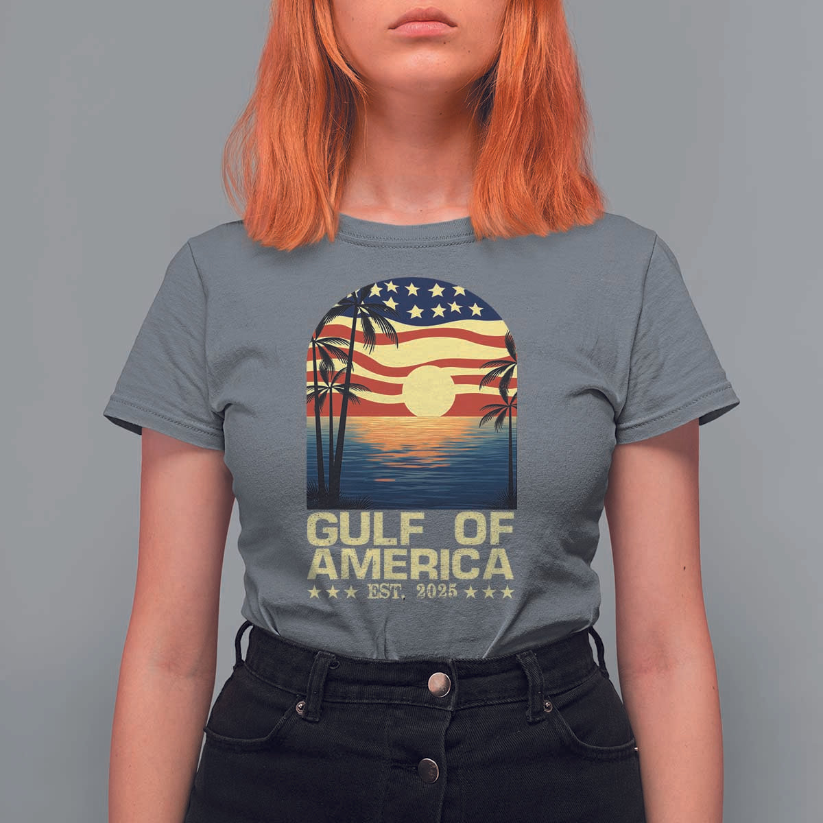 Gulf Of America T Shirt For Women Est 2025 American Flag Retro