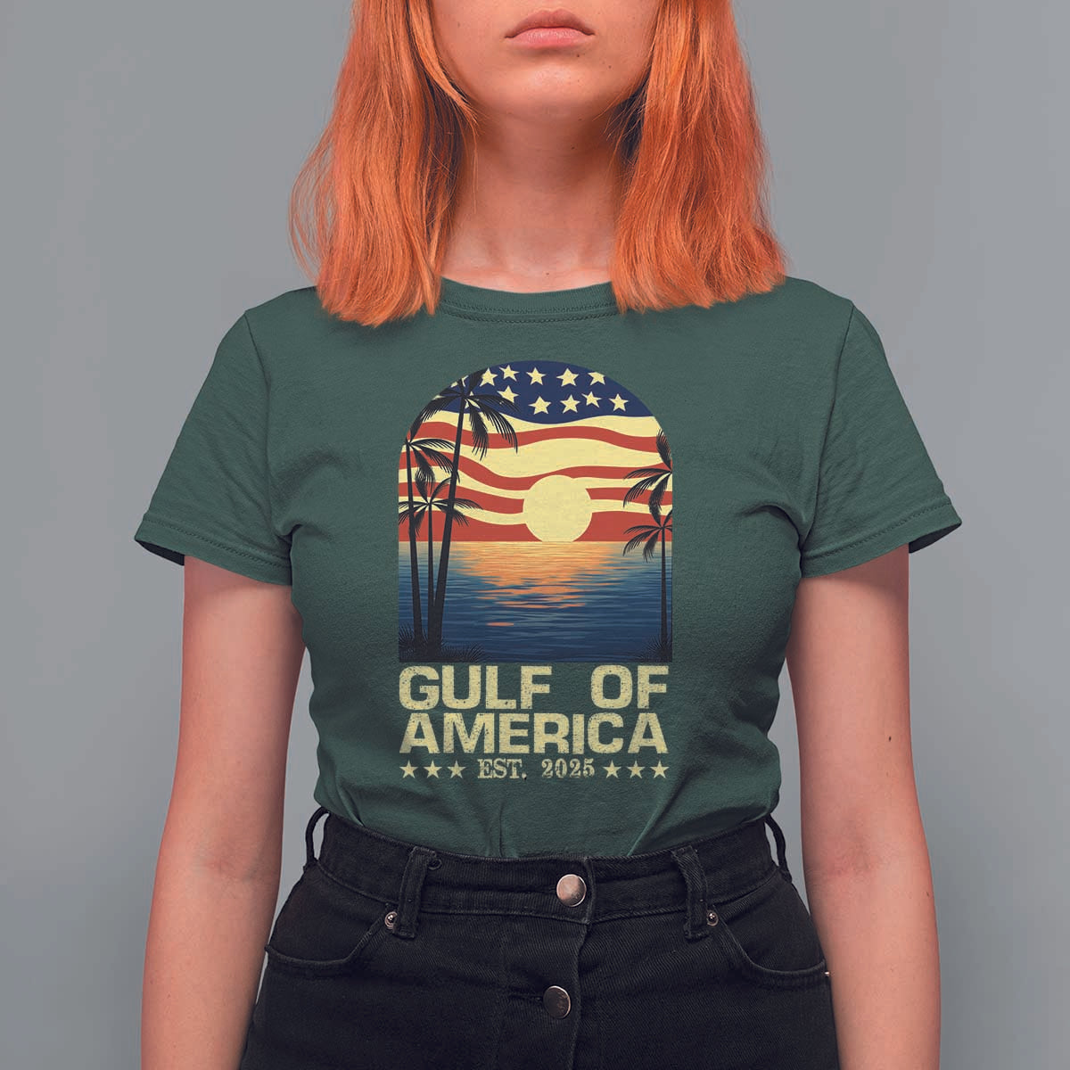 Gulf Of America T Shirt For Women Est 2025 American Flag Retro