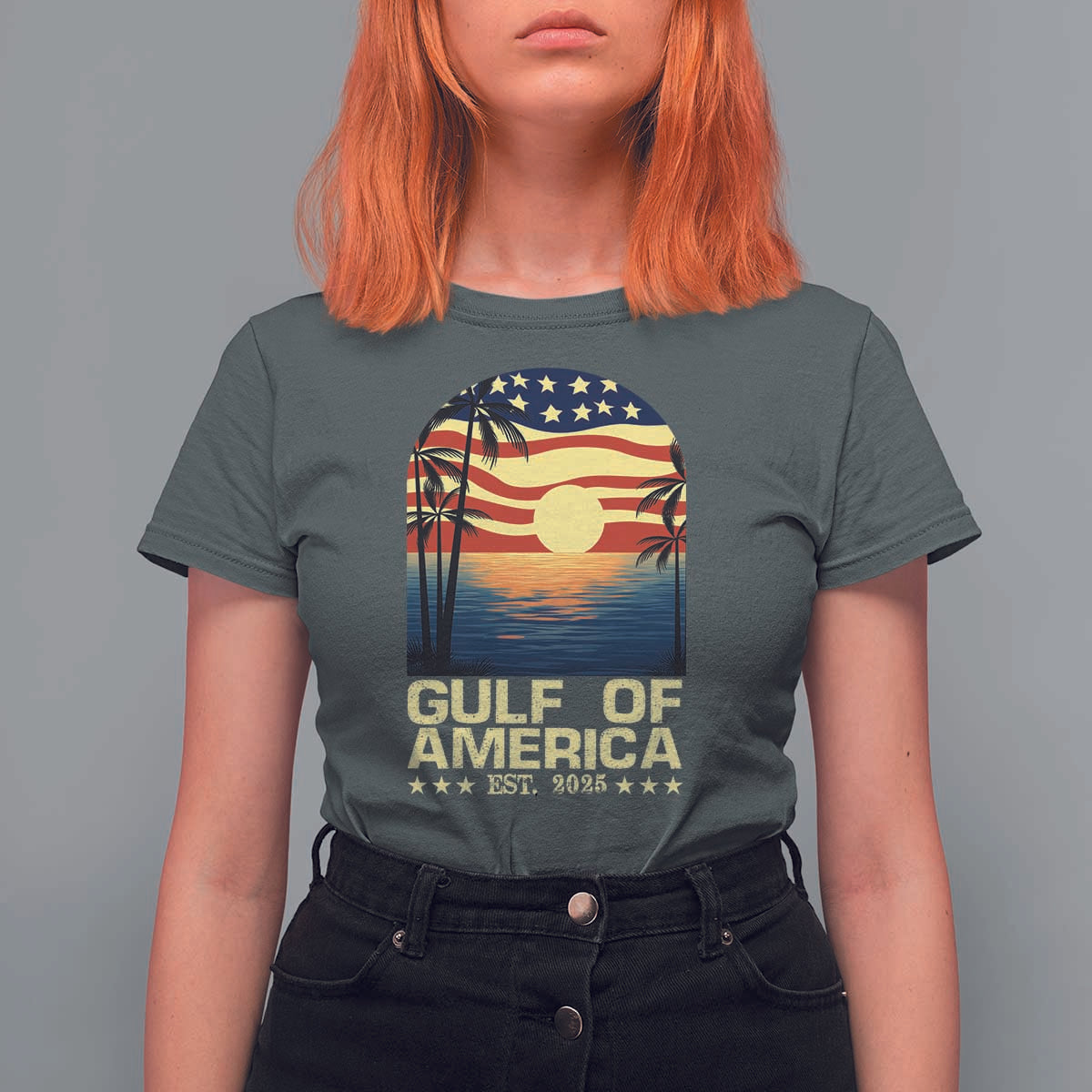 Gulf Of America T Shirt For Women Est 2025 American Flag Retro