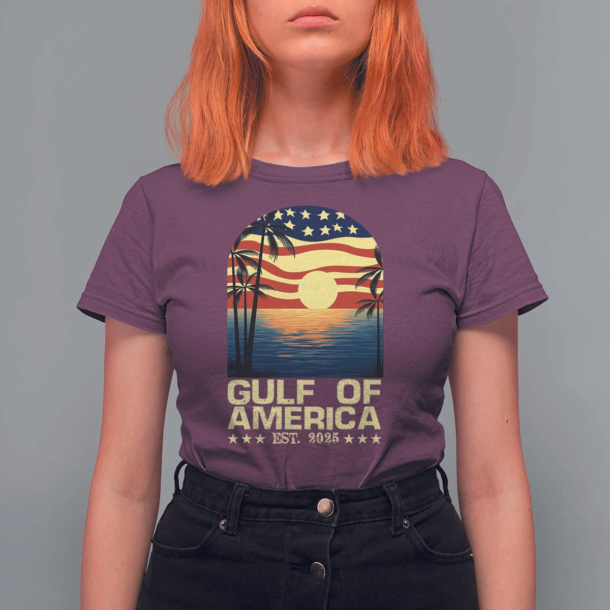 Gulf Of America T Shirt For Women Est 2025 American Flag Retro