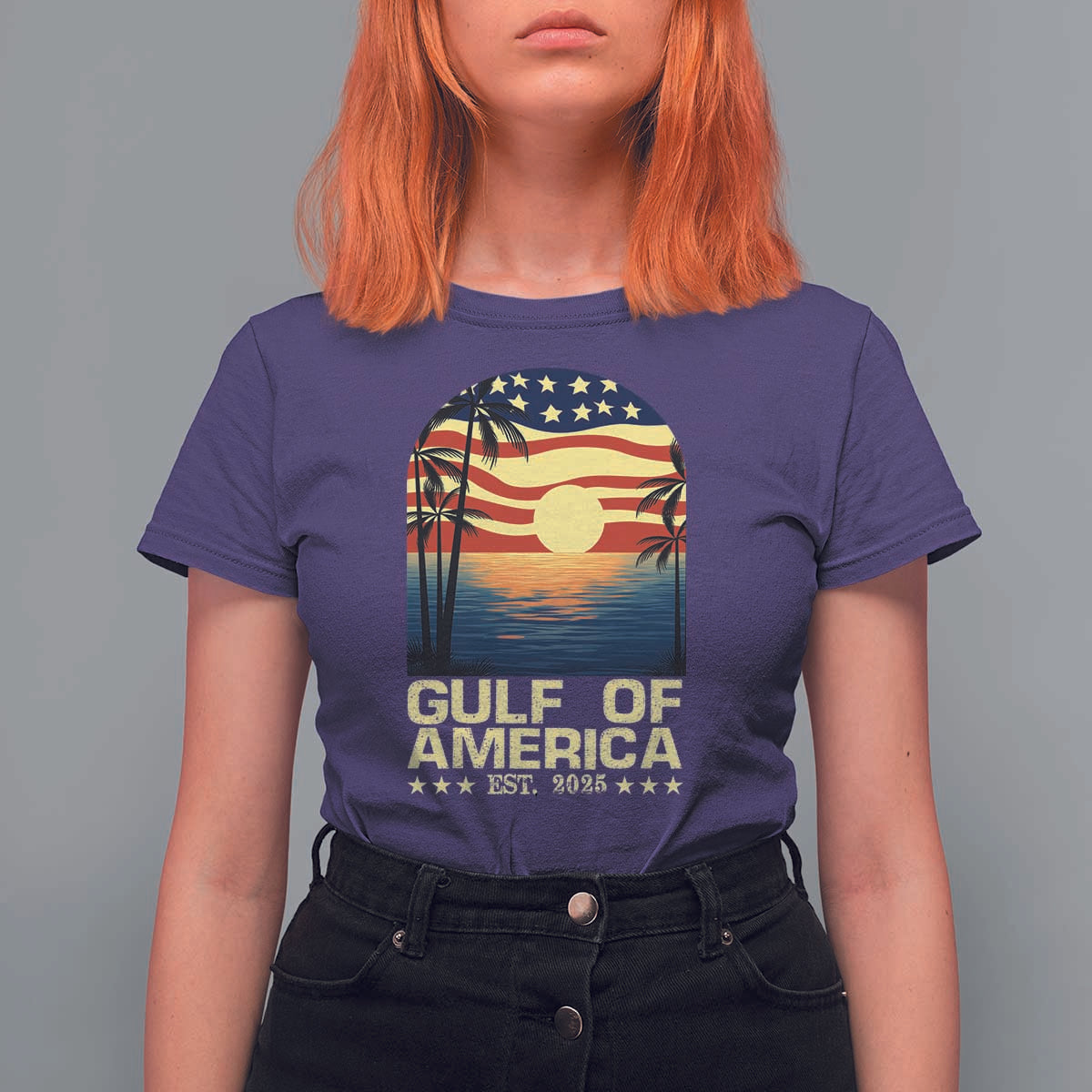 Gulf Of America T Shirt For Women Est 2025 American Flag Retro