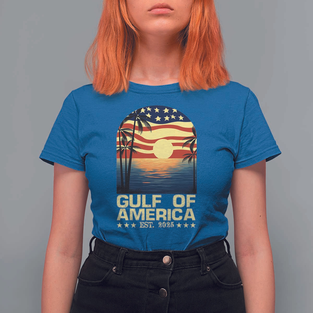 Gulf Of America T Shirt For Women Est 2025 American Flag Retro