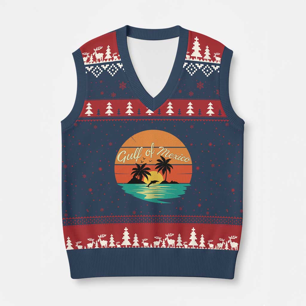 Gulf Of Mexico V-Neck Knit Sweater Vest Forever Beach Palms Summer Vacation - Wonder Print Shop