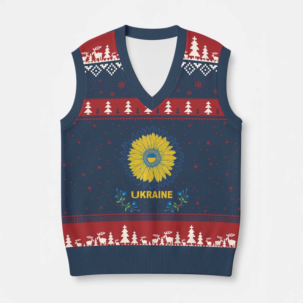 Ukraine Sunflower V-Neck Knit Sweater Vest Ukrainian Flag - Wonder Print Shop