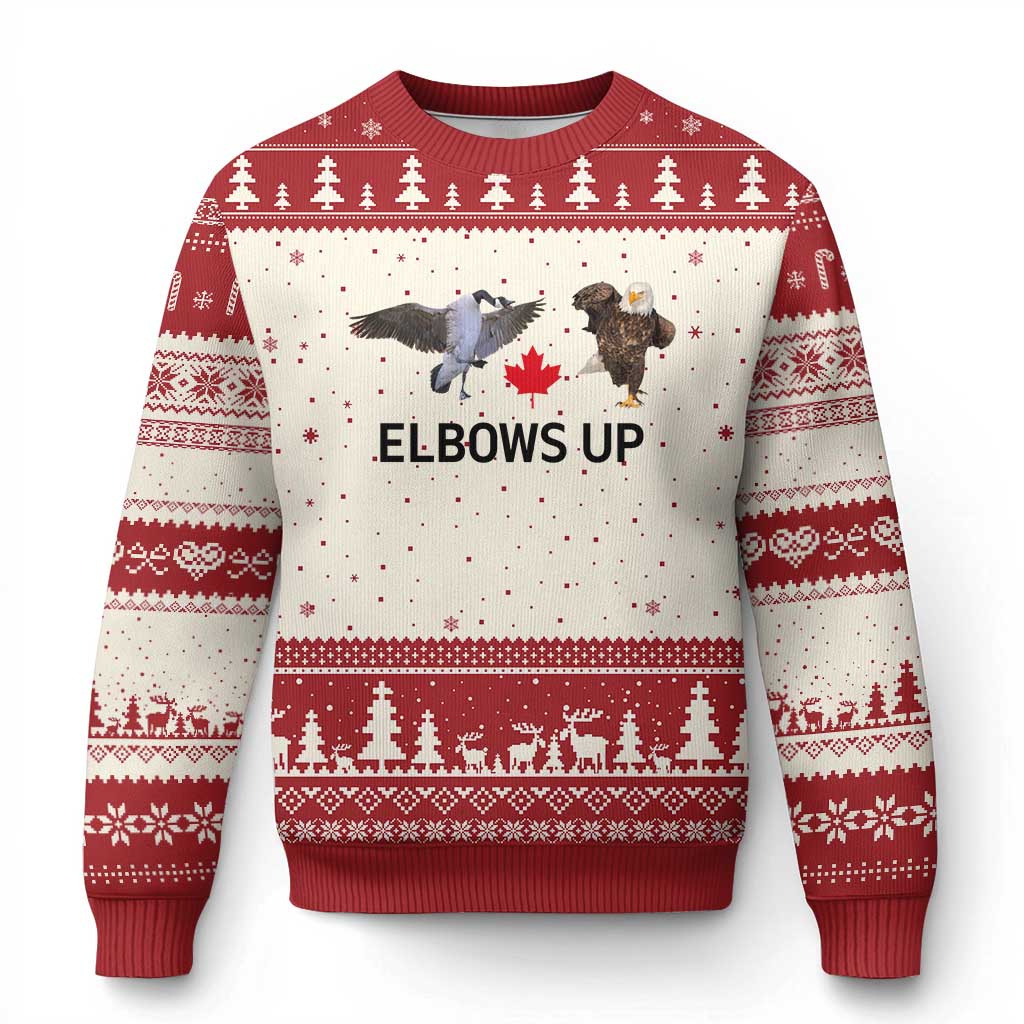 Elbows Up Ugly Christmas Sweater Canada Goose Vs Eagle Maple Leaf - Wonder Print Shop