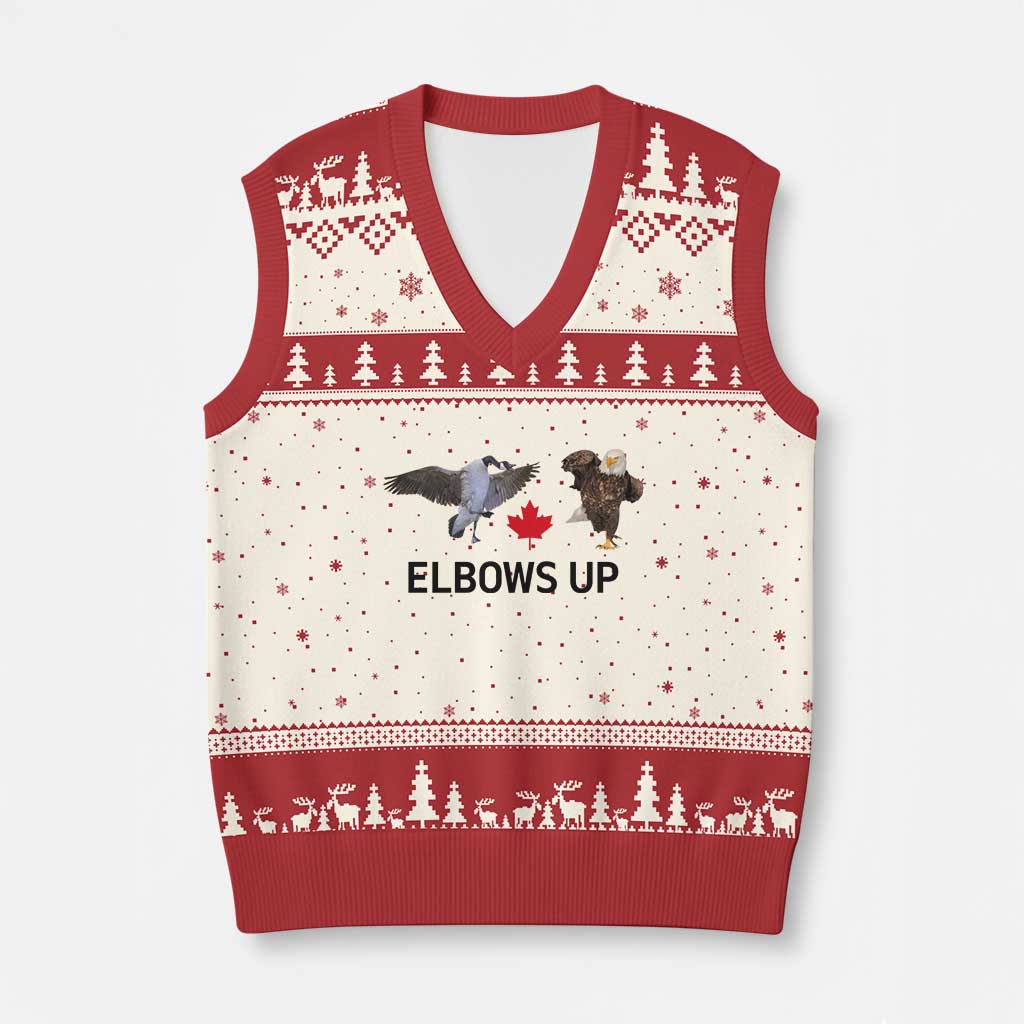 Elbows Up V-Neck Knit Sweater Vest Canada Goose Vs Eagle Maple Leaf - Wonder Print Shop